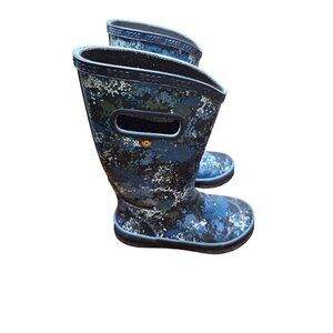 Bogs Youth 3 Waterproof Insulated Rain Boots Blue Camo Print Durable Rubber